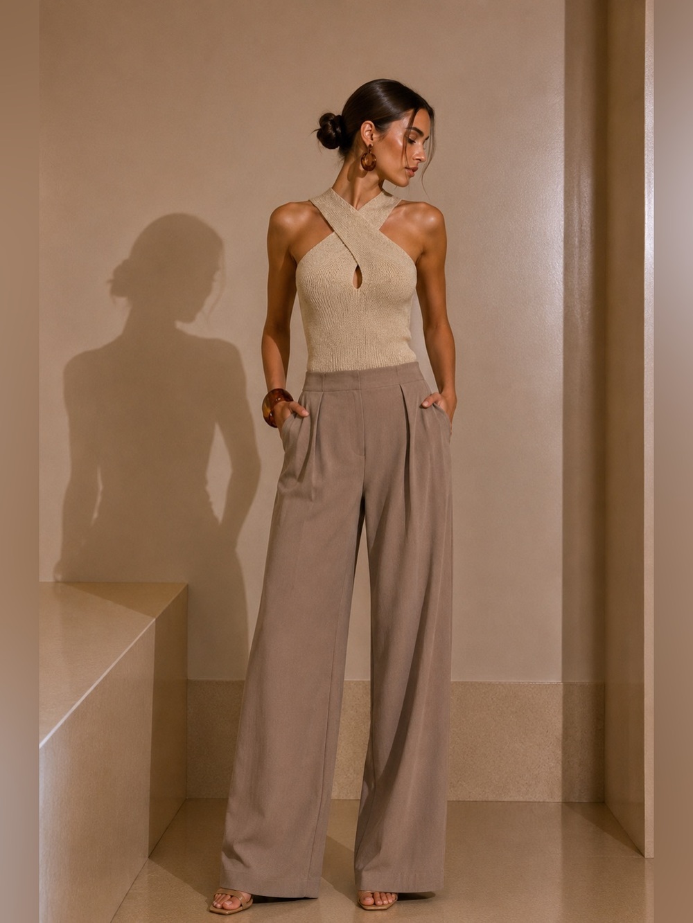 Commense Crisscross Knit Tank in Cream